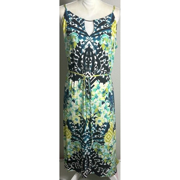 New York & Company Sleeveless Multi Color Stretch Hi Lo Maxi Dress Size L 12/14 - Picture 1 of 9